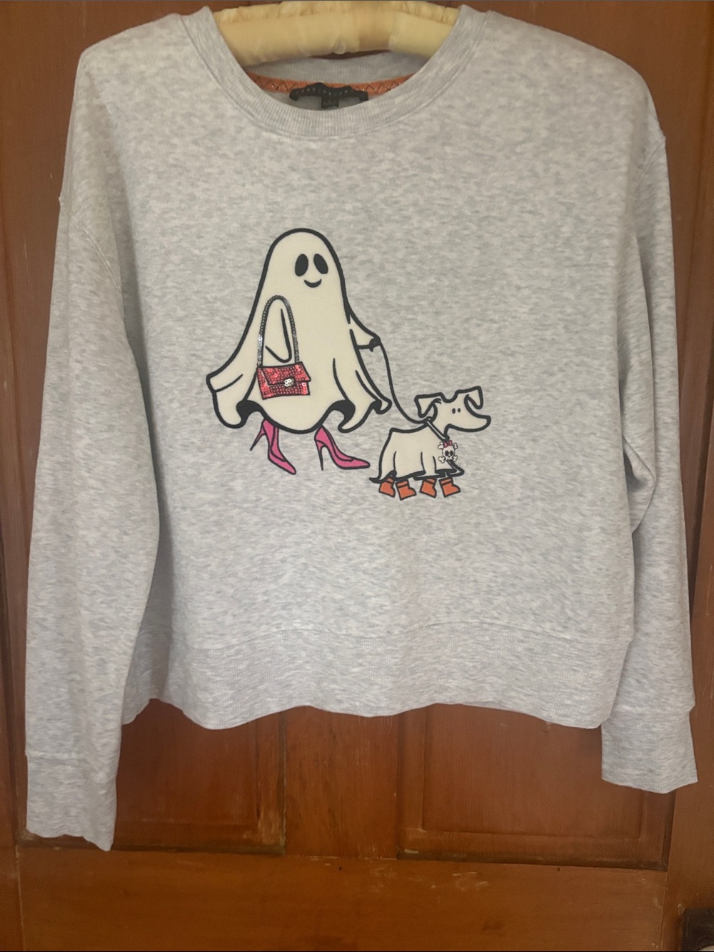 Jane and Delancey Light Gray Ghost & Dog Graphic Crewneck
